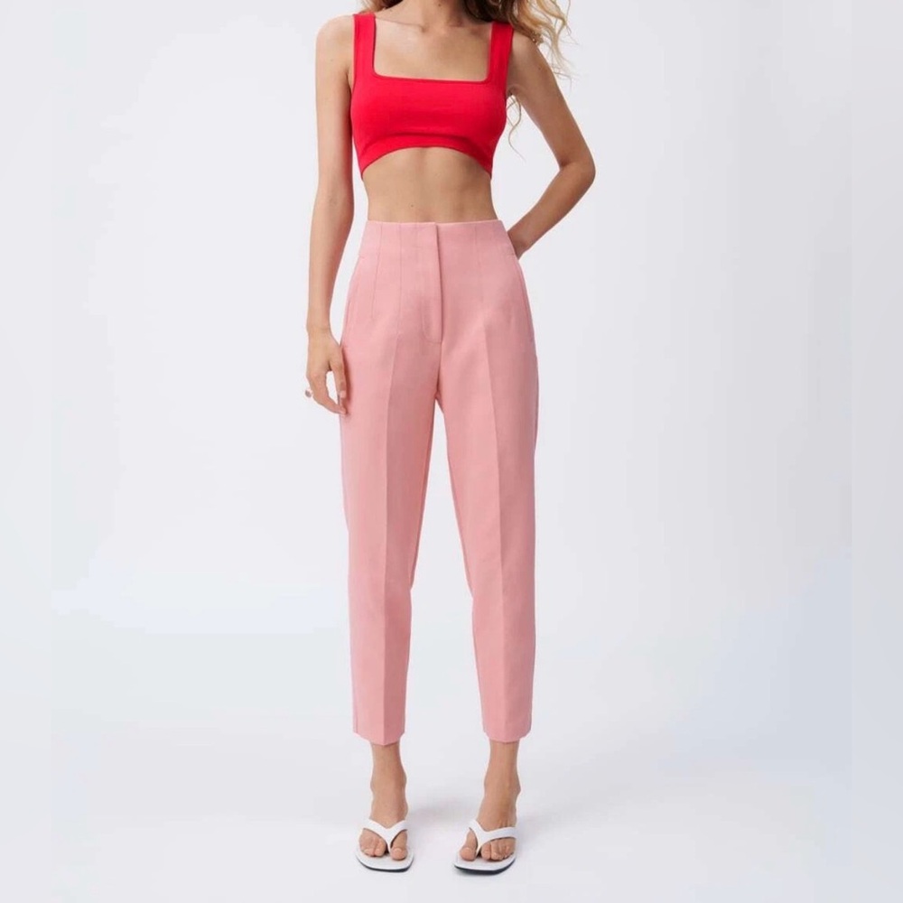 ZARA High-Waisted Pleated Trousers — Pink — Size S — NWT